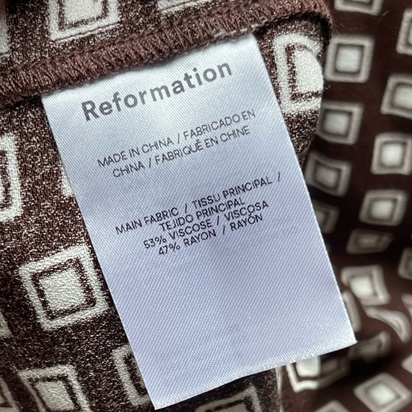 Reformation Noha Geo Print Square Neck Sleeveless Mini Dress In Brown 12 Large - Picture 9 of 10